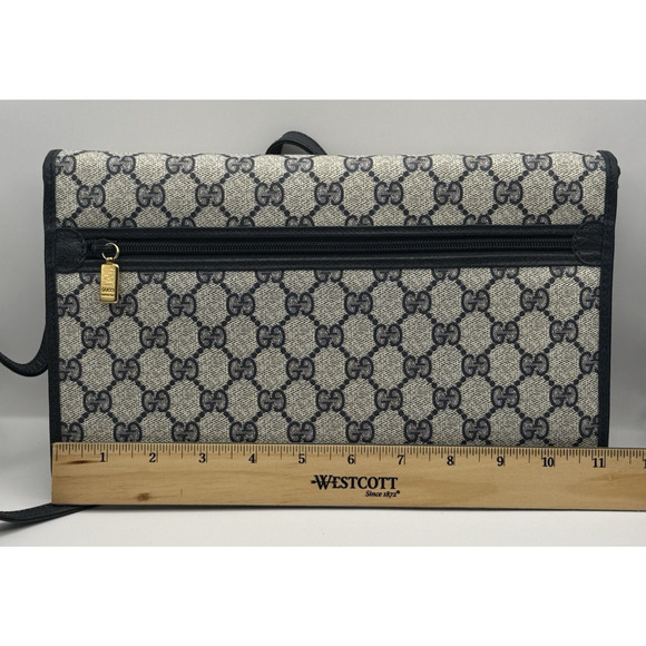 Vintage Gucci GG Supreme Monogram Navy Blue Canvas Crossbody Clutch Italy - Picture 13 of 14
